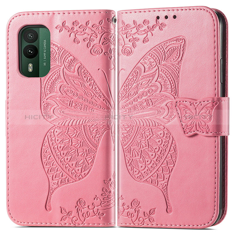 Funda de Cuero Cartera con Soporte Mariposa Carcasa para Nokia XR21 Rosa Roja