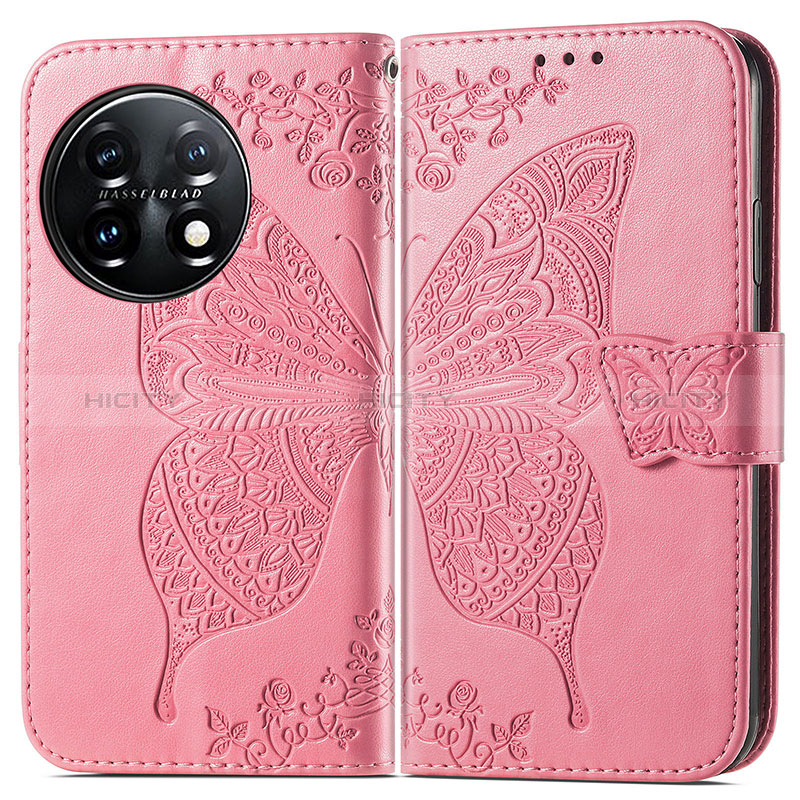 Funda de Cuero Cartera con Soporte Mariposa Carcasa para OnePlus 11 5G Rosa Roja