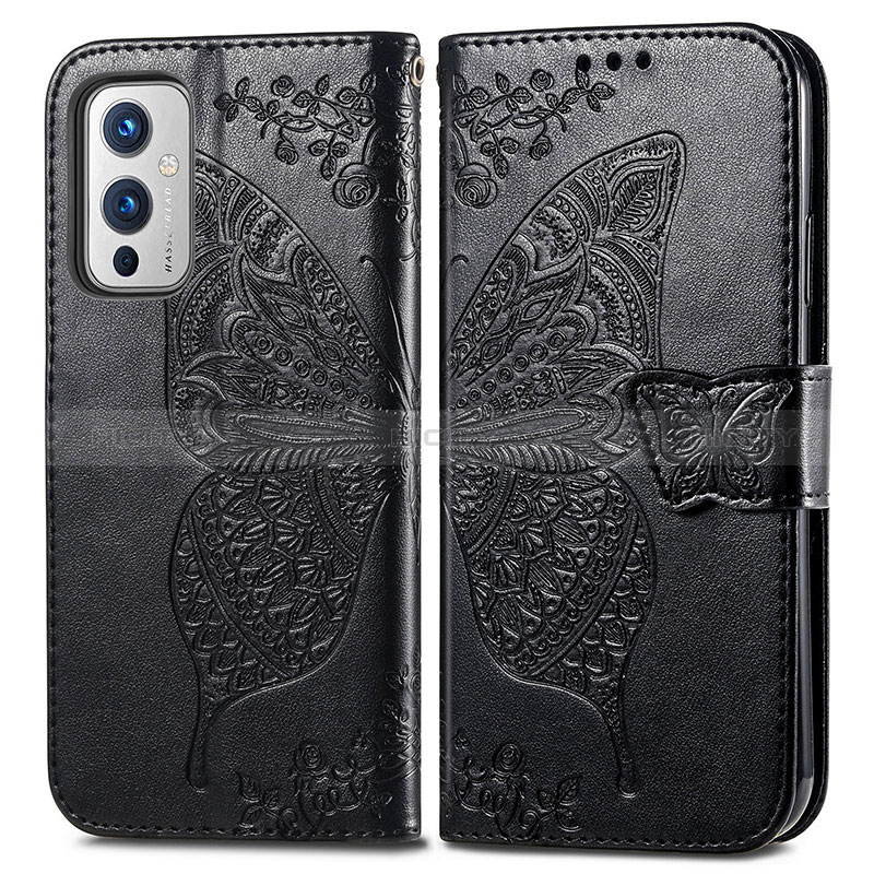 Funda de Cuero Cartera con Soporte Mariposa Carcasa para OnePlus 9 5G Negro