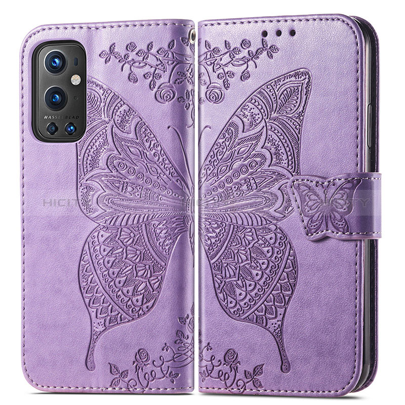 Funda de Cuero Cartera con Soporte Mariposa Carcasa para OnePlus 9 Pro 5G Purpura Claro