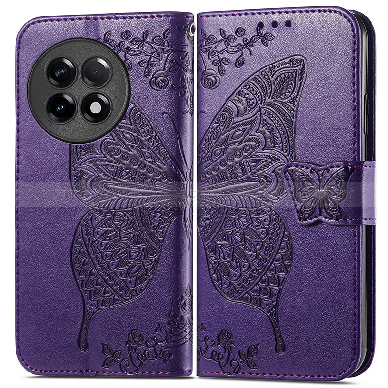 Funda de Cuero Cartera con Soporte Mariposa Carcasa para OnePlus Ace 2 5G Morado