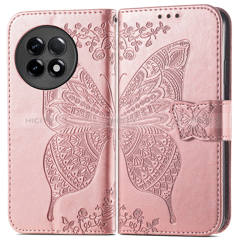 Funda de Cuero Cartera con Soporte Mariposa Carcasa para OnePlus Ace 2 Pro 5G Oro Rosa