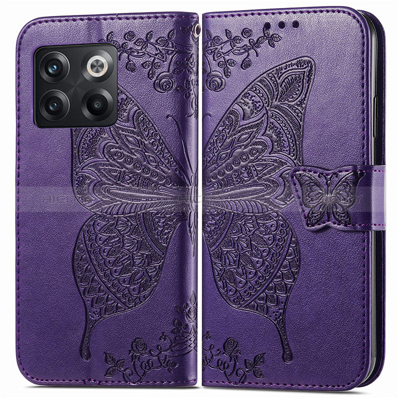 Funda de Cuero Cartera con Soporte Mariposa Carcasa para OnePlus Ace Pro 5G Morado