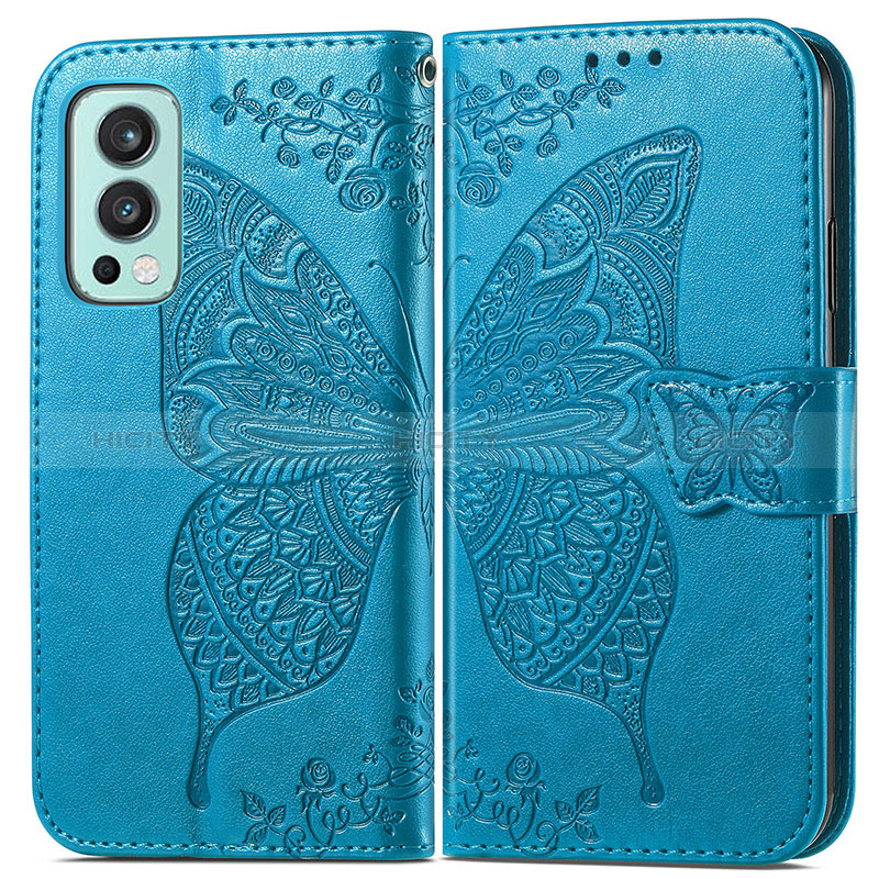 Funda de Cuero Cartera con Soporte Mariposa Carcasa para OnePlus Nord 2 5G Azul