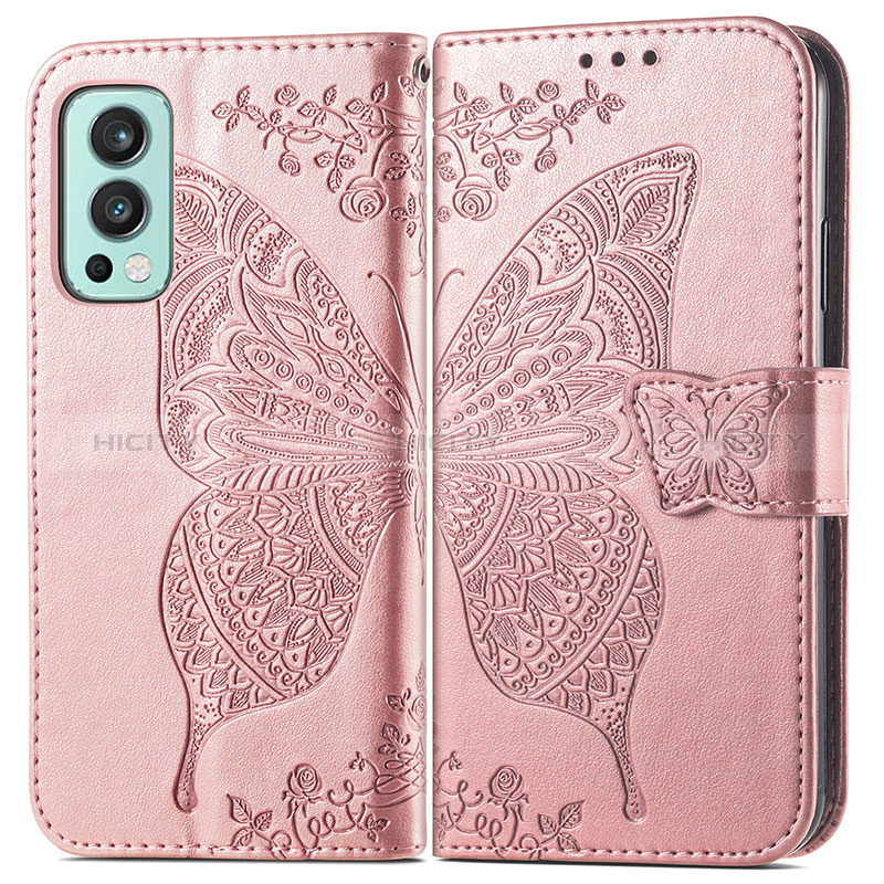 Funda de Cuero Cartera con Soporte Mariposa Carcasa para OnePlus Nord 2 5G Oro Rosa