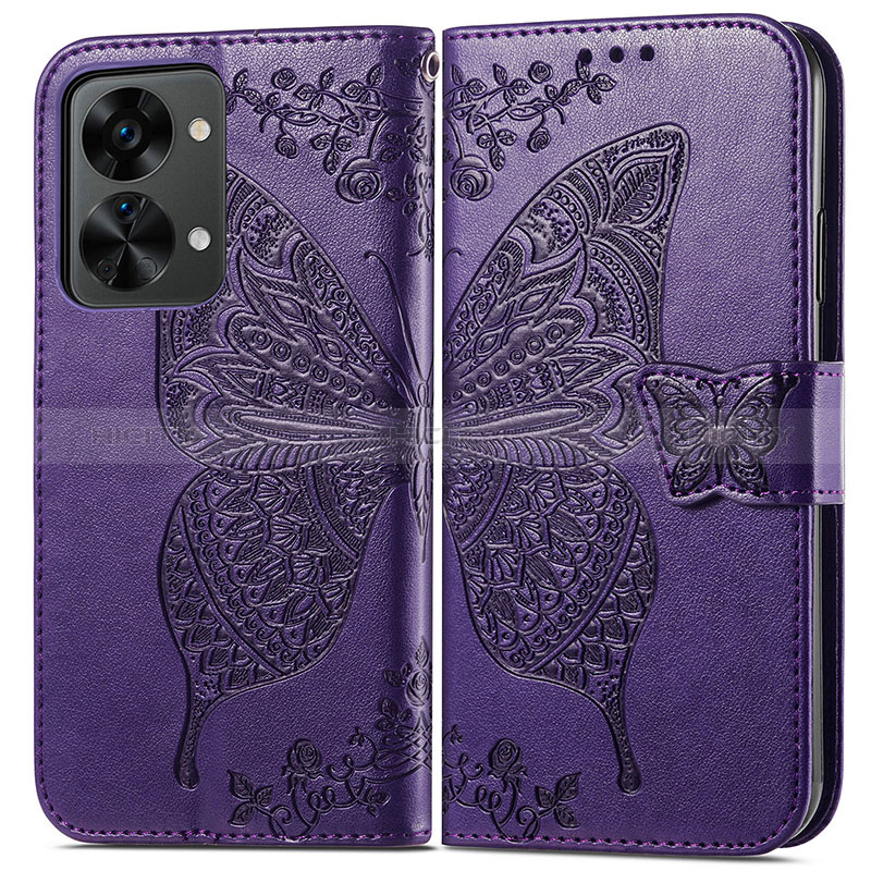 Funda de Cuero Cartera con Soporte Mariposa Carcasa para OnePlus Nord 2T 5G