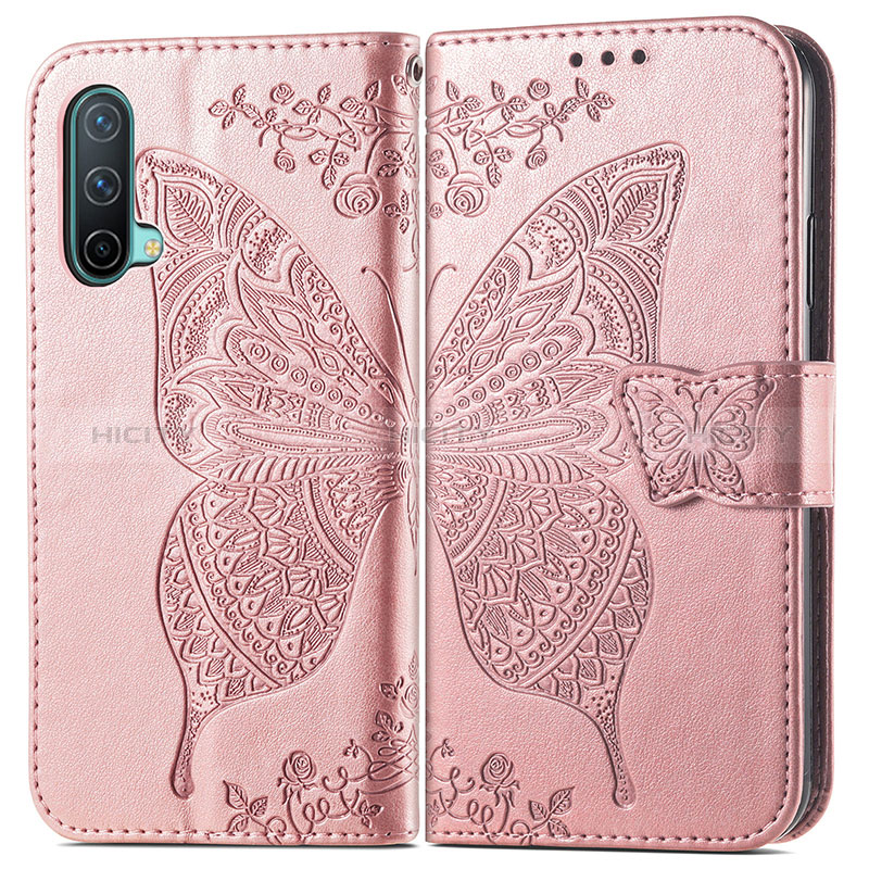 Funda de Cuero Cartera con Soporte Mariposa Carcasa para OnePlus Nord CE 5G Oro Rosa