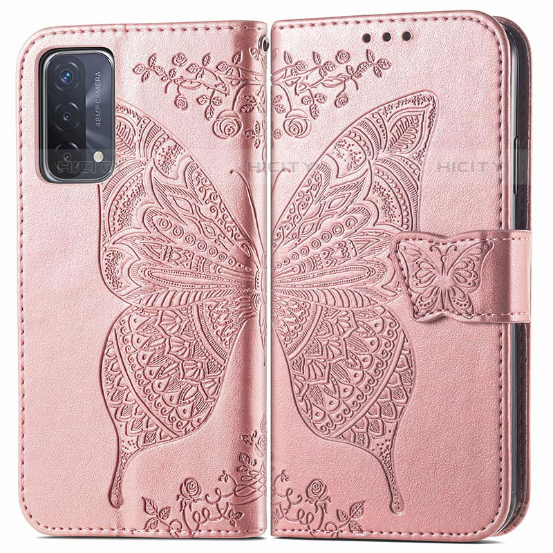 Funda de Cuero Cartera con Soporte Mariposa Carcasa para OnePlus Nord N200 5G Rosa