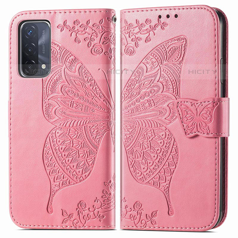 Funda de Cuero Cartera con Soporte Mariposa Carcasa para OnePlus Nord N200 5G Rosa Roja