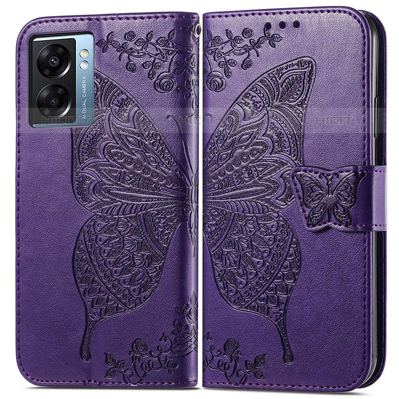 Funda de Cuero Cartera con Soporte Mariposa Carcasa para OnePlus Nord N300 5G Morado