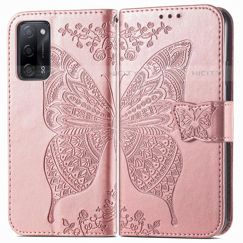 Funda de Cuero Cartera con Soporte Mariposa Carcasa para Oppo A53s 5G Rosa