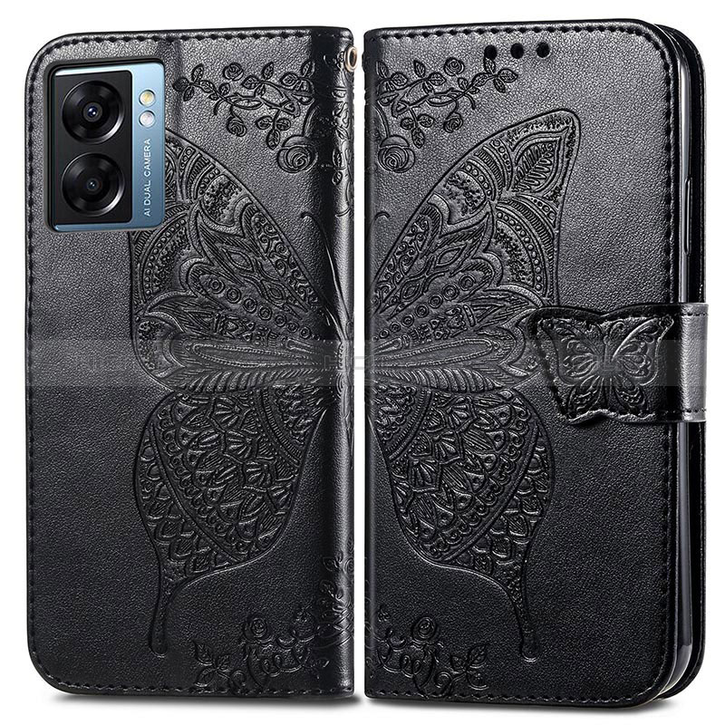 Funda de Cuero Cartera con Soporte Mariposa Carcasa para Oppo A57 5G Negro