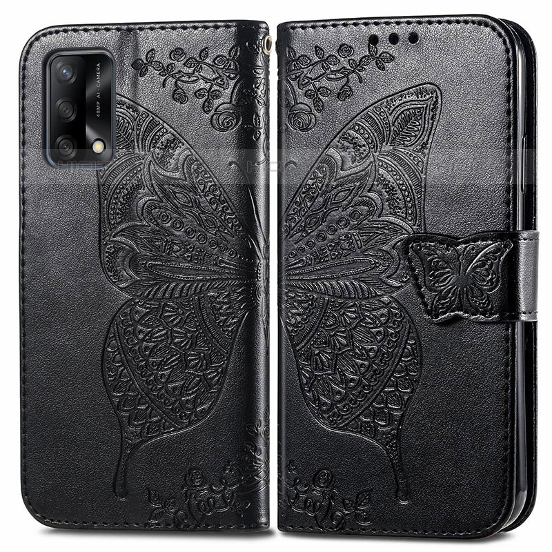 Funda de Cuero Cartera con Soporte Mariposa Carcasa para Oppo A74 4G Negro