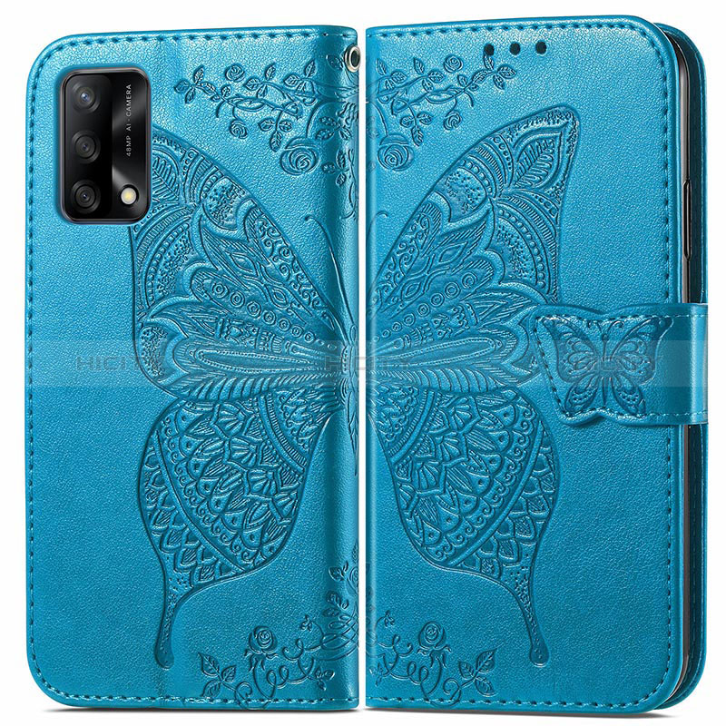 Funda de Cuero Cartera con Soporte Mariposa Carcasa para Oppo F19 Azul