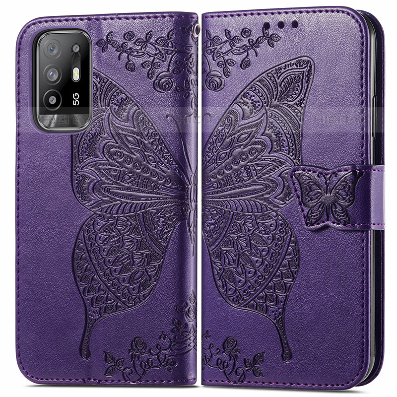 Funda de Cuero Cartera con Soporte Mariposa Carcasa para Oppo F19 Pro+ Plus 5G Morado