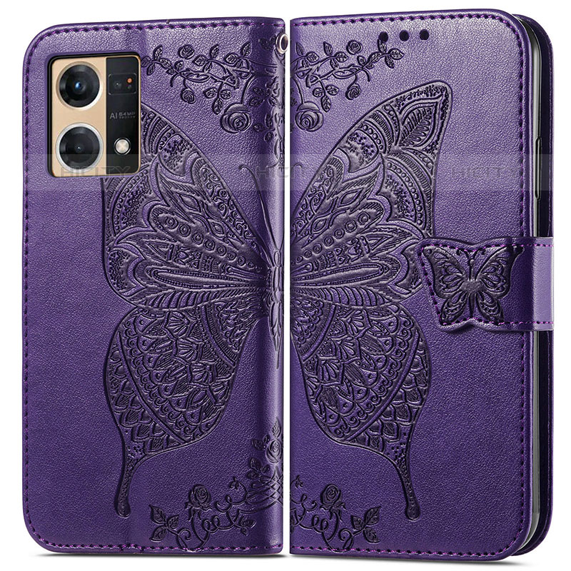 Funda de Cuero Cartera con Soporte Mariposa Carcasa para Oppo F21 Pro 4G Morado