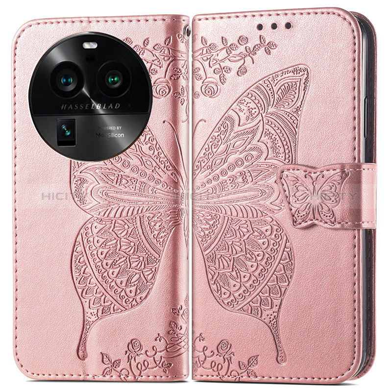 Funda de Cuero Cartera con Soporte Mariposa Carcasa para Oppo Find X6 5G Oro Rosa