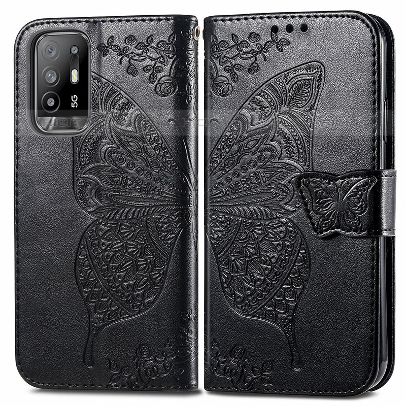 Funda de Cuero Cartera con Soporte Mariposa Carcasa para Oppo Reno5 Z 5G Negro