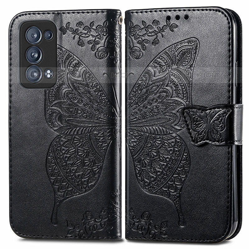 Funda de Cuero Cartera con Soporte Mariposa Carcasa para Oppo Reno6 Pro 5G Negro