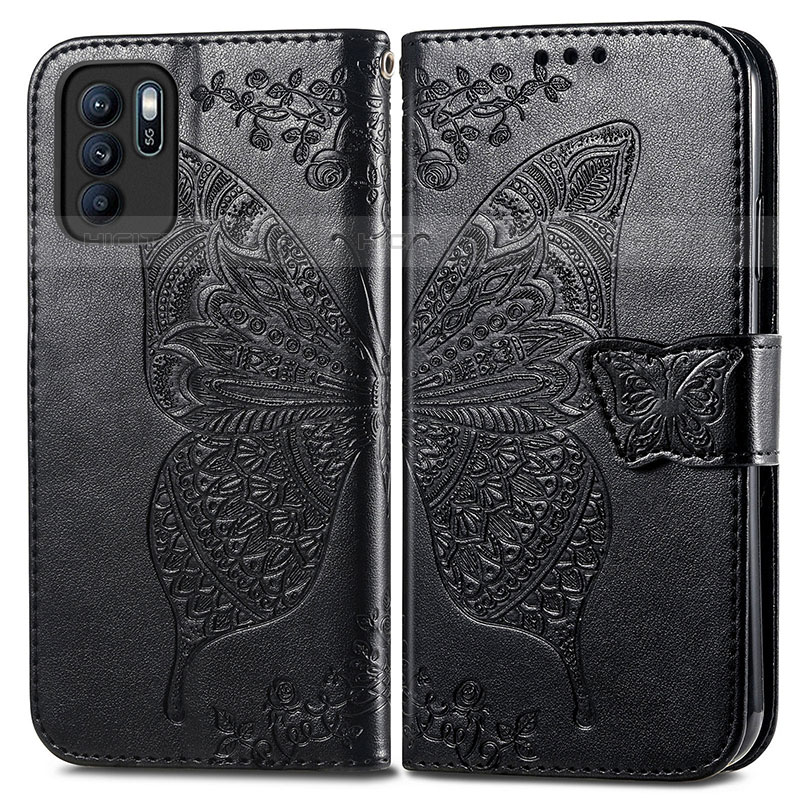 Funda de Cuero Cartera con Soporte Mariposa Carcasa para Oppo Reno6 Z 5G Negro