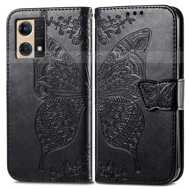 Funda de Cuero Cartera con Soporte Mariposa Carcasa para Oppo Reno7 4G Negro