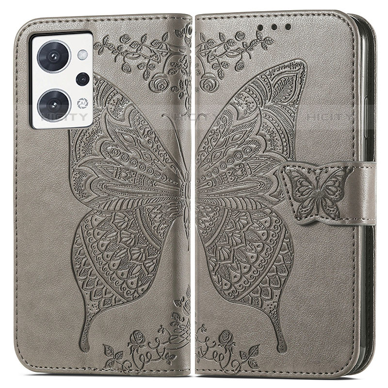 Funda de Cuero Cartera con Soporte Mariposa Carcasa para Oppo Reno7 A Gris