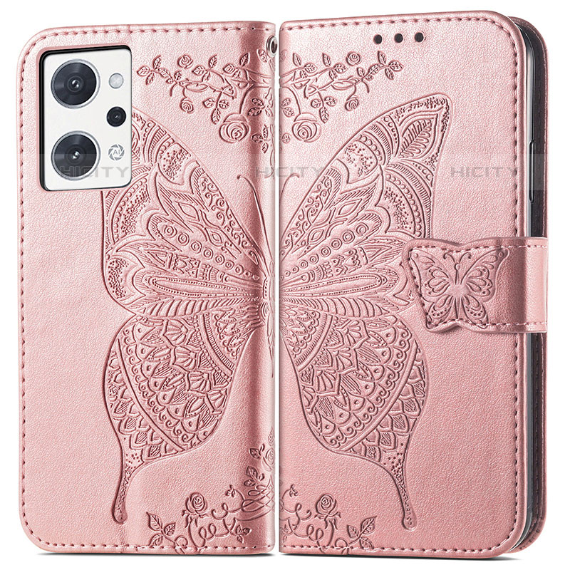 Funda de Cuero Cartera con Soporte Mariposa Carcasa para Oppo Reno7 A Rosa