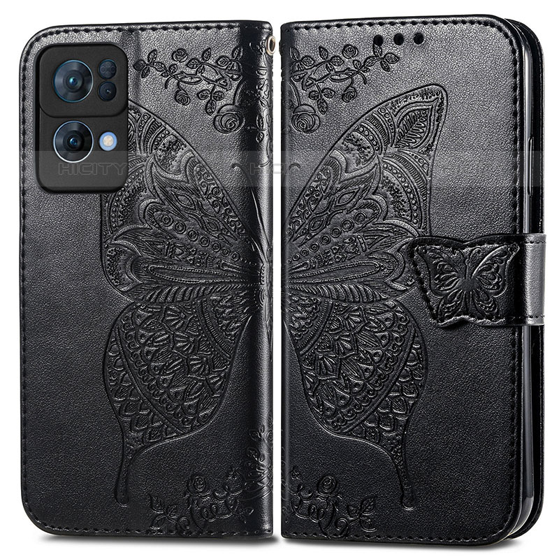 Funda de Cuero Cartera con Soporte Mariposa Carcasa para Oppo Reno7 Pro 5G Negro