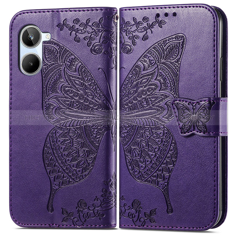 Funda de Cuero Cartera con Soporte Mariposa Carcasa para Realme 10 Pro 5G Morado