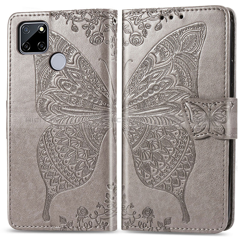 Funda de Cuero Cartera con Soporte Mariposa Carcasa para Realme 7i RMX2193 Gris