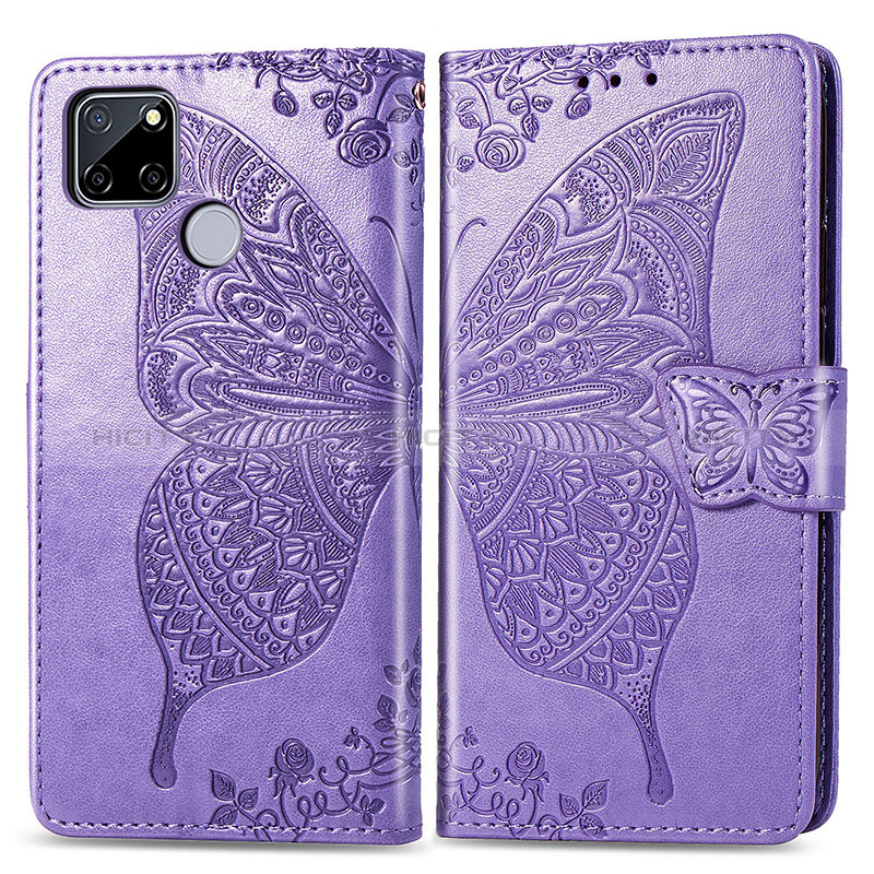 Funda de Cuero Cartera con Soporte Mariposa Carcasa para Realme 7i RMX2193 Purpura Claro