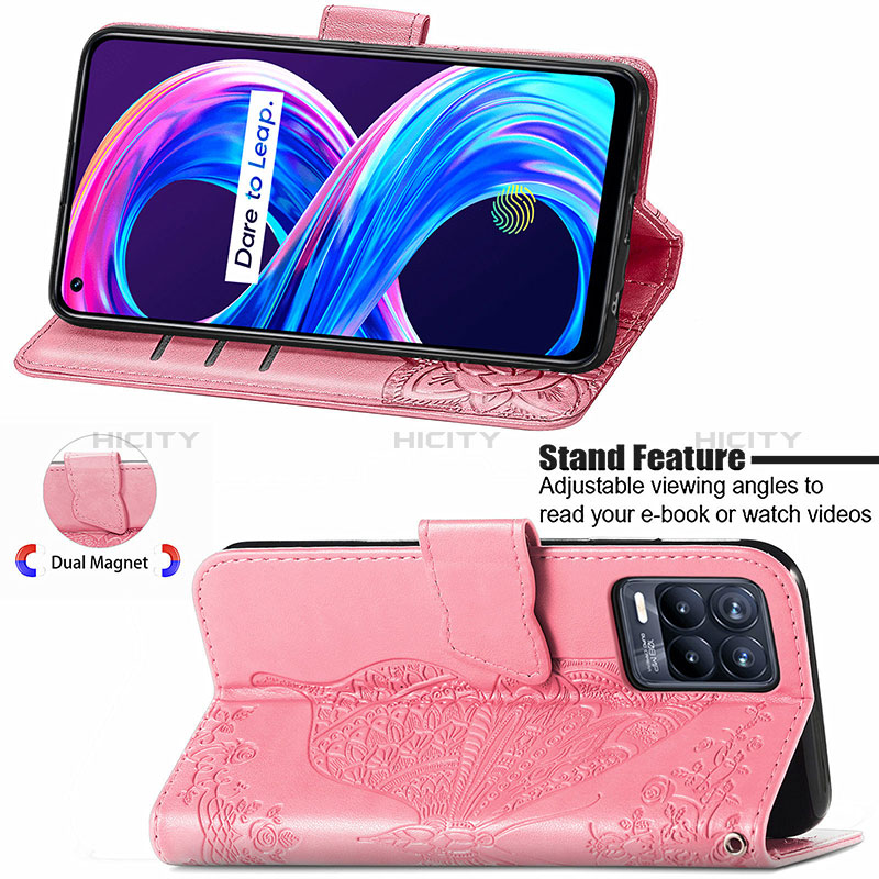 Funda de Cuero Cartera con Soporte Mariposa Carcasa para Realme 8 4G