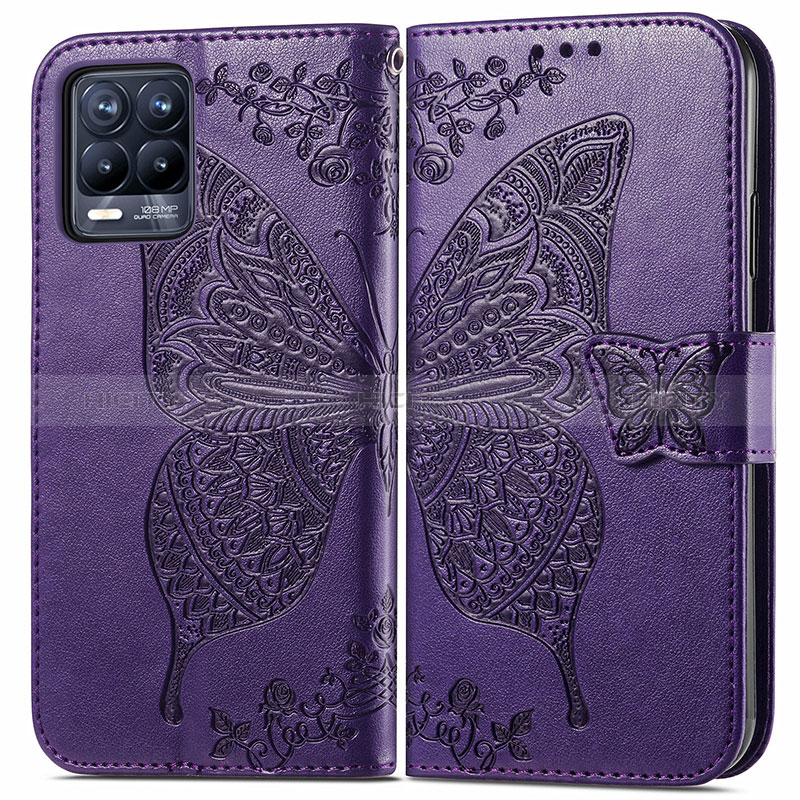 Funda de Cuero Cartera con Soporte Mariposa Carcasa para Realme 8 4G