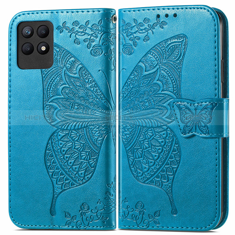 Funda de Cuero Cartera con Soporte Mariposa Carcasa para Realme 8i Azul