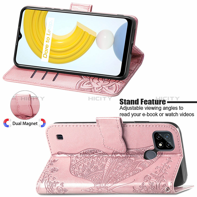 Funda de Cuero Cartera con Soporte Mariposa Carcasa para Realme C21