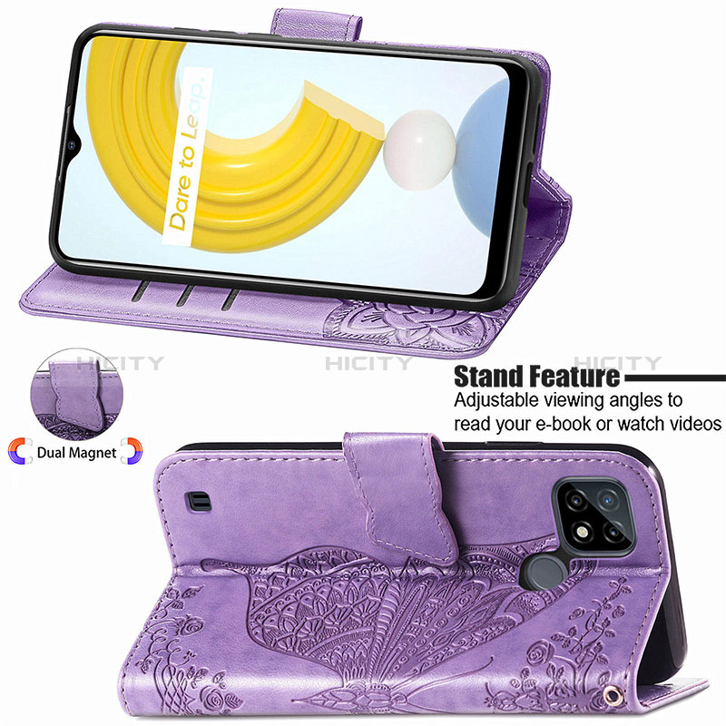 Funda de Cuero Cartera con Soporte Mariposa Carcasa para Realme C21Y