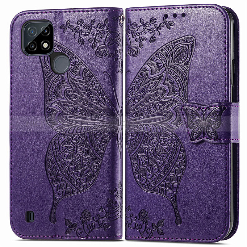 Funda de Cuero Cartera con Soporte Mariposa Carcasa para Realme C21Y