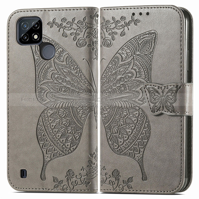 Funda de Cuero Cartera con Soporte Mariposa Carcasa para Realme C25Y India Gris