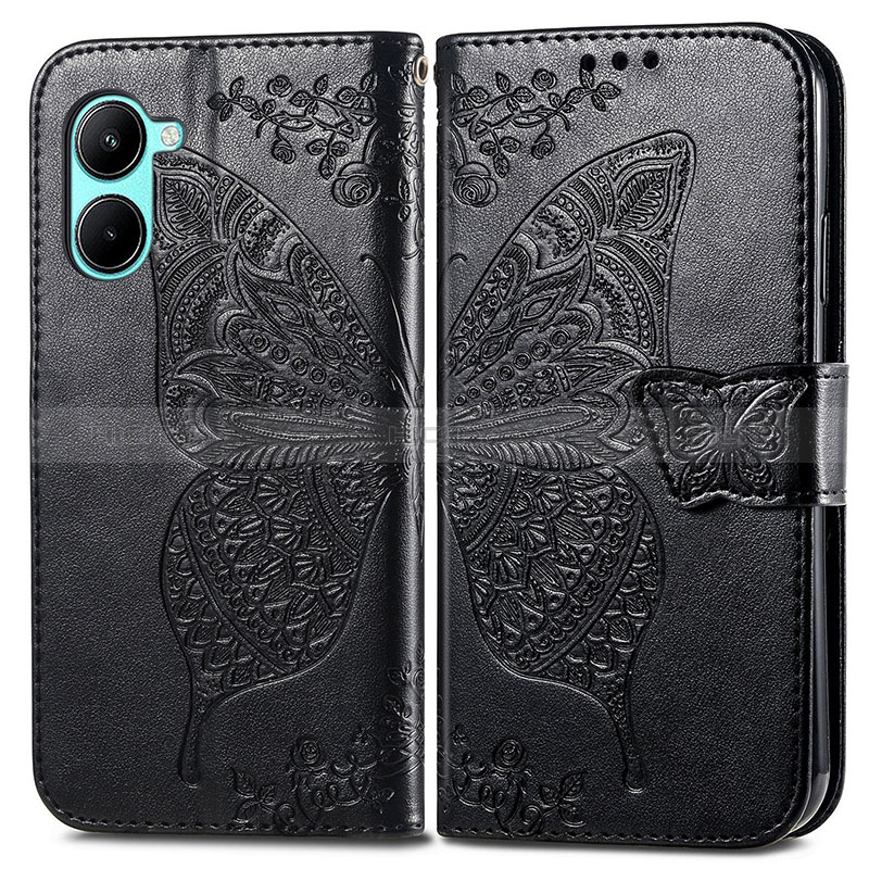 Funda de Cuero Cartera con Soporte Mariposa Carcasa para Realme C33 Negro