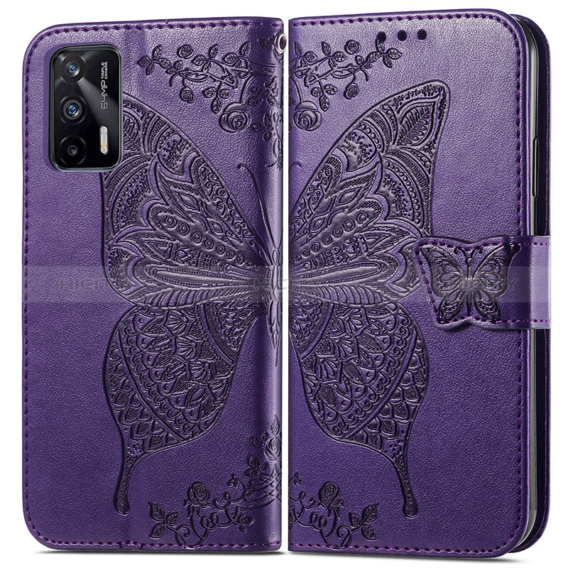 Funda de Cuero Cartera con Soporte Mariposa Carcasa para Realme GT 5G Morado