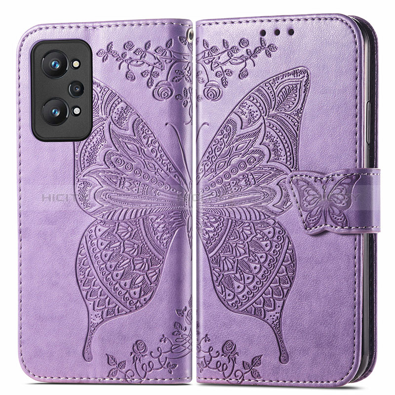 Funda de Cuero Cartera con Soporte Mariposa Carcasa para Realme GT Neo 3T 5G Purpura Claro