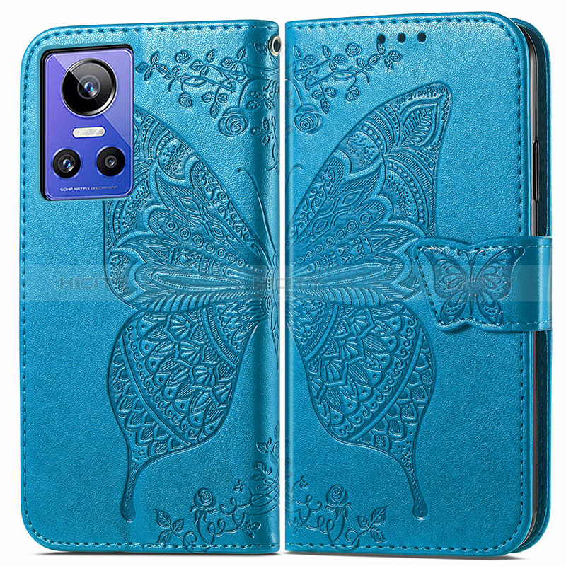 Funda de Cuero Cartera con Soporte Mariposa Carcasa para Realme GT Neo3 5G Azul