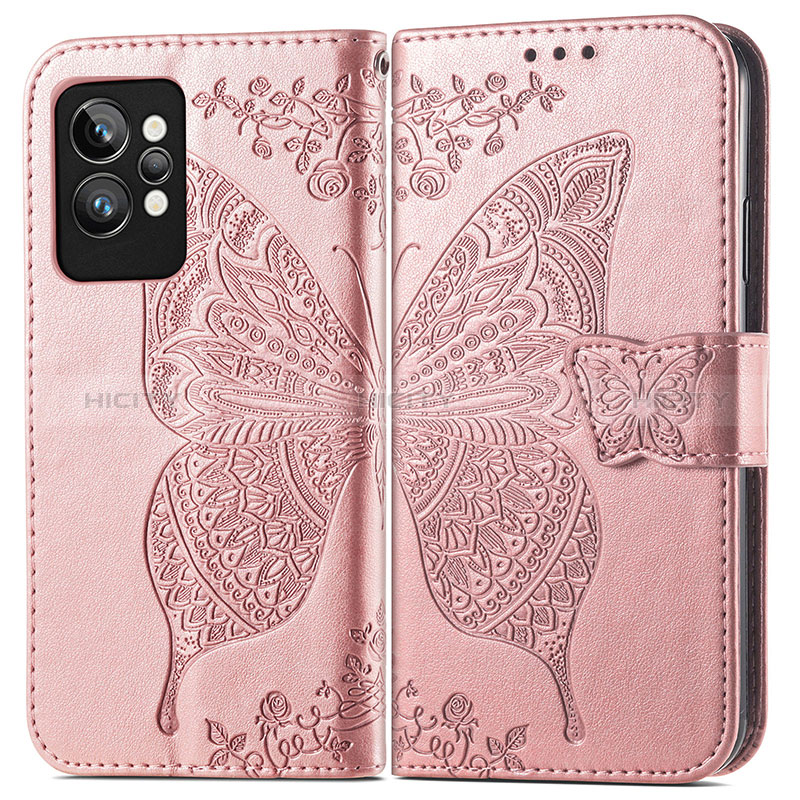 Funda de Cuero Cartera con Soporte Mariposa Carcasa para Realme GT2 Pro 5G Oro Rosa