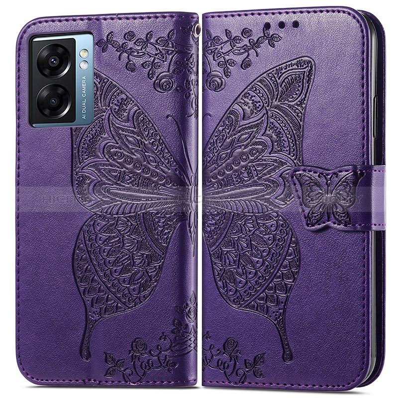 Funda de Cuero Cartera con Soporte Mariposa Carcasa para Realme Narzo 50 5G Morado