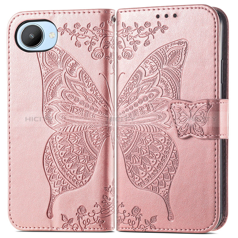 Funda de Cuero Cartera con Soporte Mariposa Carcasa para Realme Narzo 50i Prime Oro Rosa