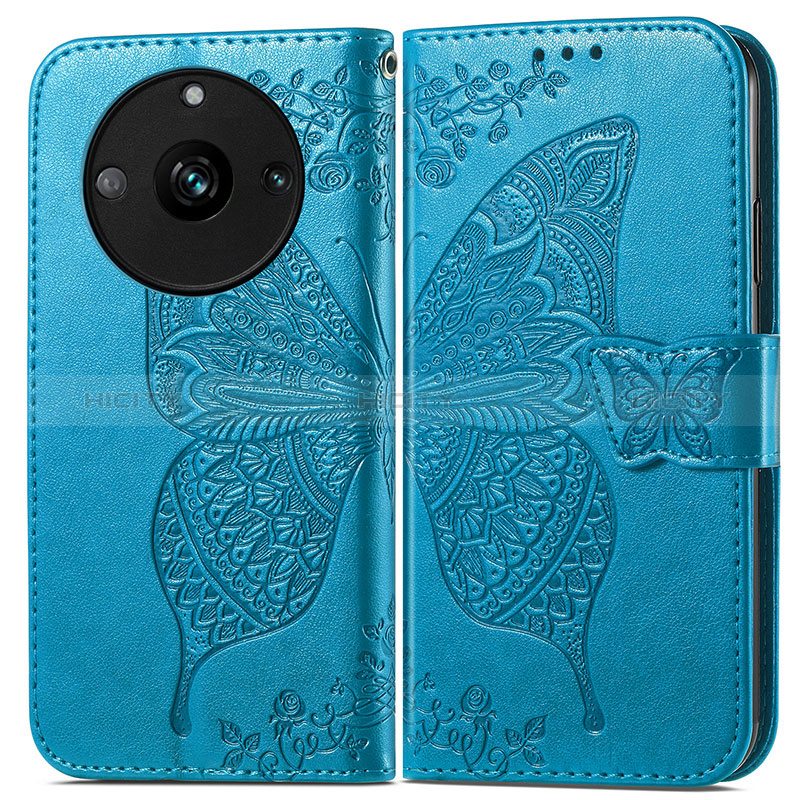 Funda de Cuero Cartera con Soporte Mariposa Carcasa para Realme Narzo 60 5G Azul