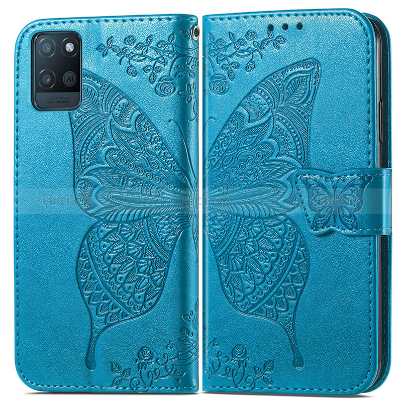 Funda de Cuero Cartera con Soporte Mariposa Carcasa para Realme V11s 5G Azul