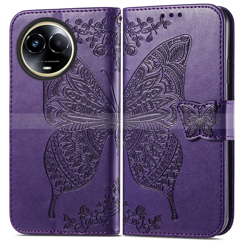 Funda de Cuero Cartera con Soporte Mariposa Carcasa para Realme V50s 5G Morado