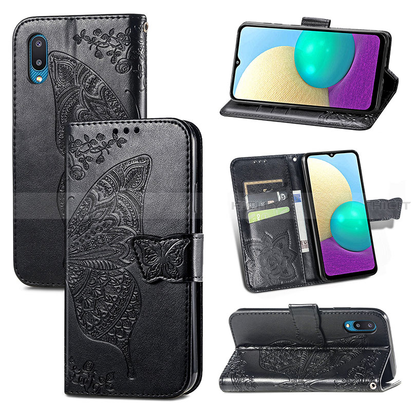 Funda de Cuero Cartera con Soporte Mariposa Carcasa para Samsung Galaxy A02