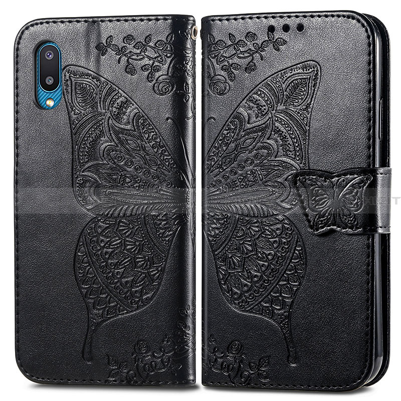 Funda de Cuero Cartera con Soporte Mariposa Carcasa para Samsung Galaxy A02 Negro